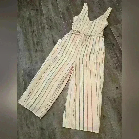 American Eagle Multi Colored Striped Linen Jumpsuit - Picture 5 of 14
